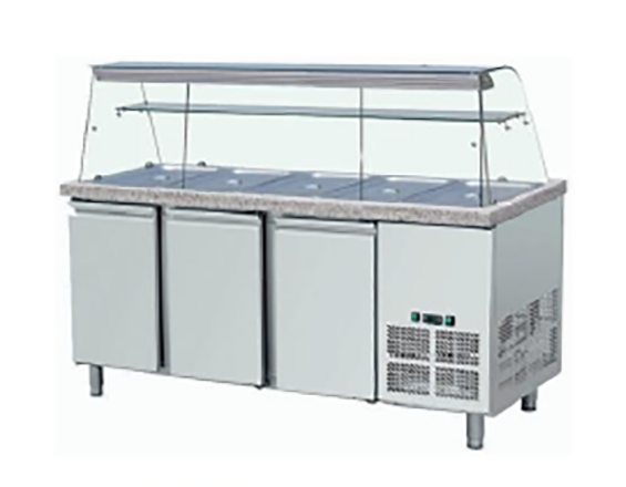 Kühltisch - 1795mm - 3 Türen - mit Glasaufsatz für 5x GN 1/1