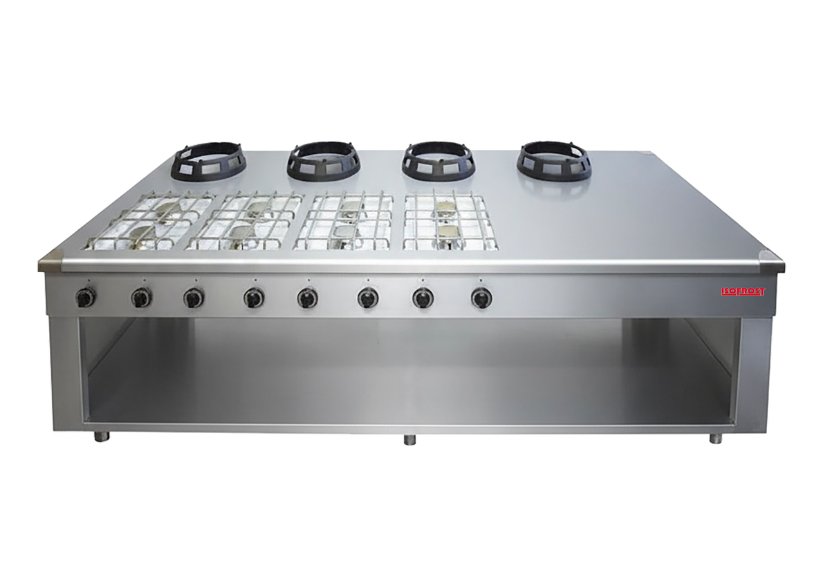ISO BIG KOMBI – China-Herd & Gasherd, 4×16 kW + 4×8,5 kW, 2400×1400×850 mm