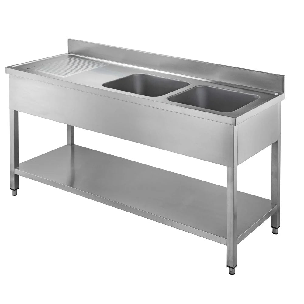 ISOFROST Spültisch Serie 700 – mit Boden und Ablage – 2 Becken rechts