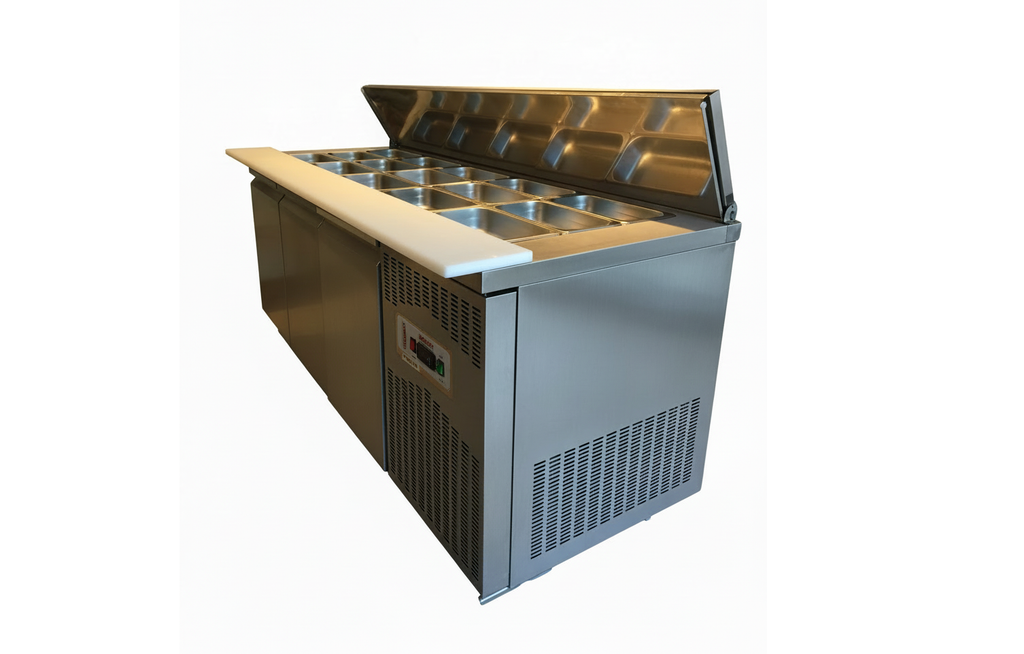 Zubereitungstisch Salatbar 3 Türen – 15× GN 1/3 - 1888x750x850 mm