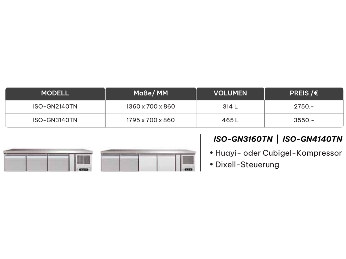 ISOFROST Kühltisch GN4140TN – 616 L