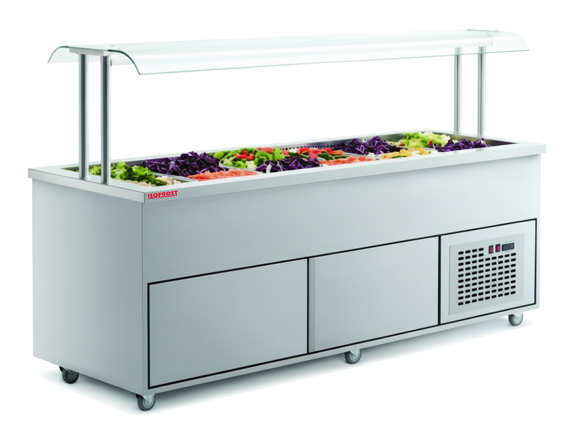 ISOFROST Hamburg Kaltbuffet in Edelstahl – Speisenausgabe mit Glasaufsatz