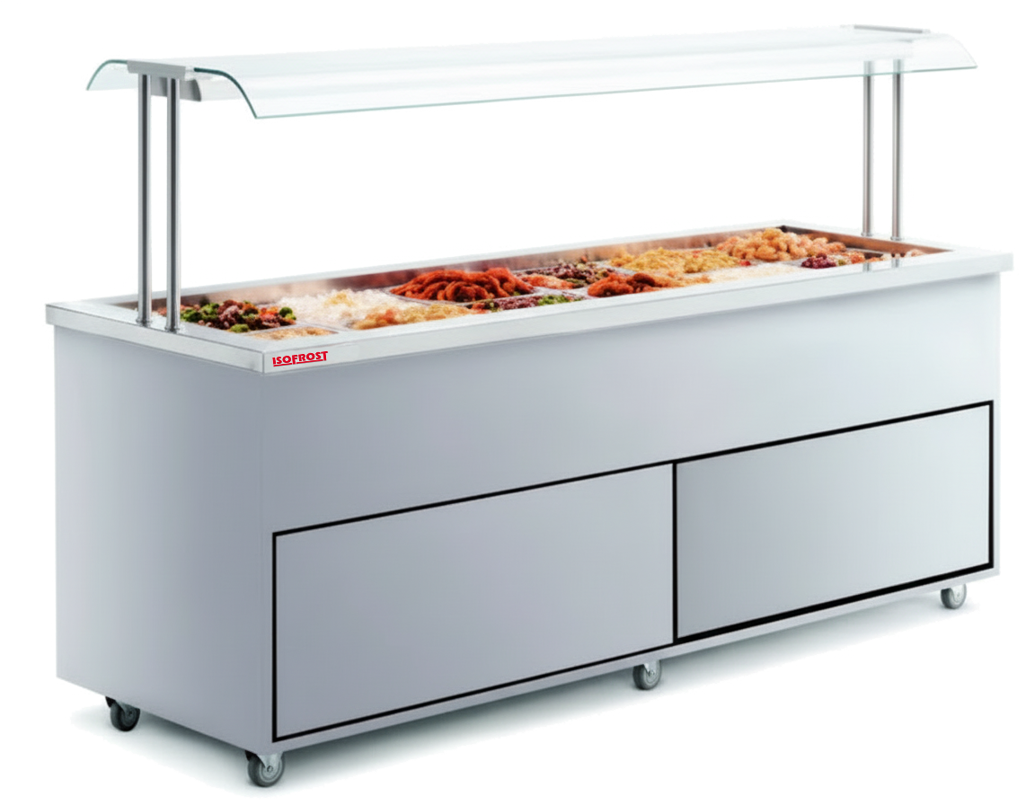 ISOFROST Hannover Warmbuffet in Edelstahl – beleuchtete Speisenausgabe
