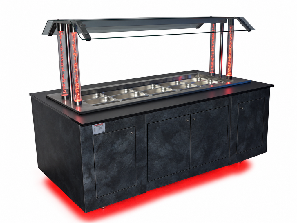 ISOFROST LED-Warmbuffet Wien, geschlossener Unterbau, rote Beleuchtung