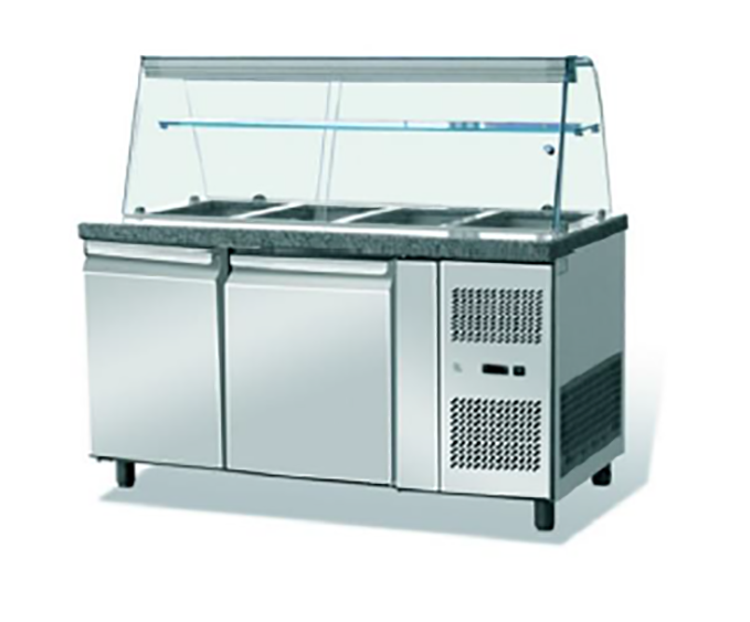 Kühltisch - 1360mm - 2 Türen - mit Glasaufsatz für 4x GN 1/1
